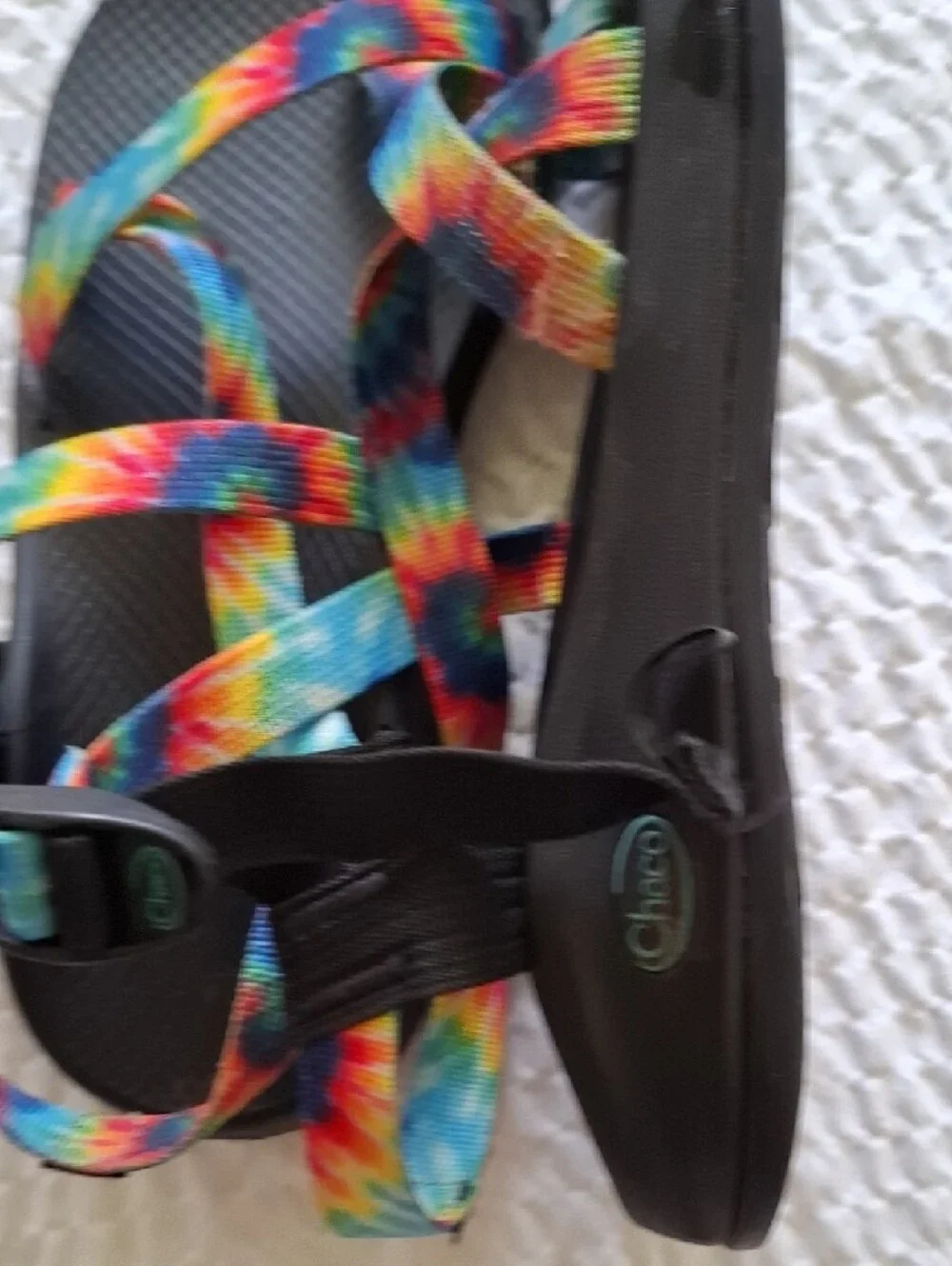 Chaco Men's Black Sandals with Rainbow Tie-Dye Straps
